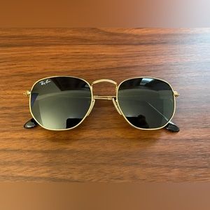 Pre-Owned Ray Ban RB3548N Sunglasses Hexagonal Flat Lenses Gold Frame Size 51M